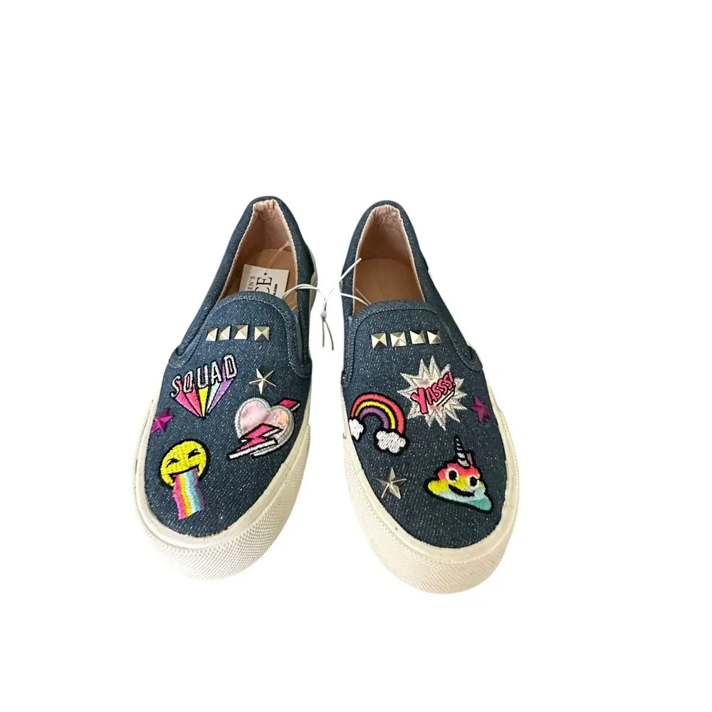 The Children's Place Slip On Sneakers Patches Studded Blue Denim Size 13‎